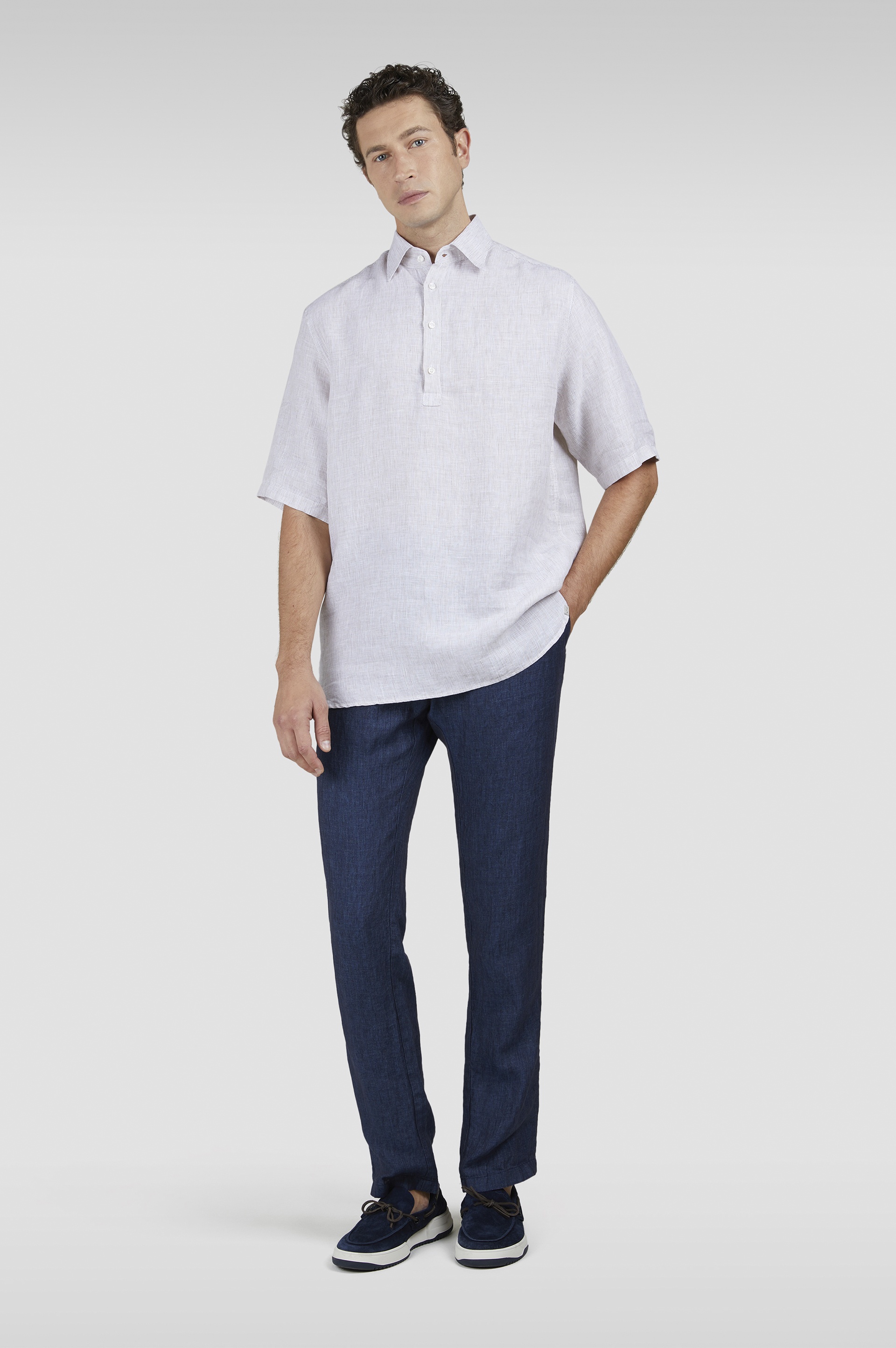 LINEN POPOVER SHIRT WITH SHORT SLEEVES - 2
