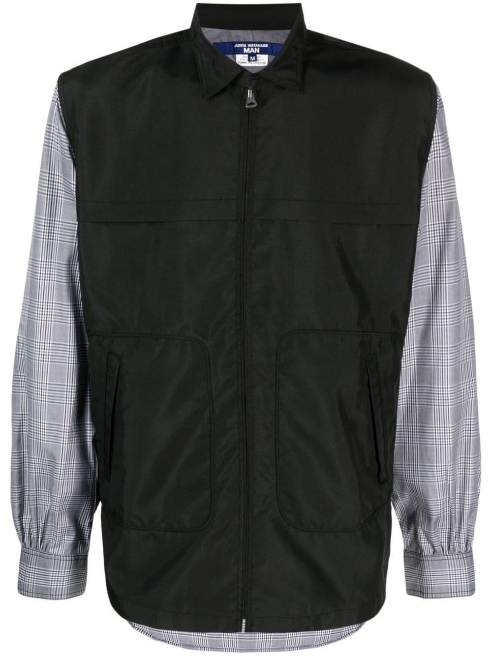 plaid-check panelled cotton jacket - 1