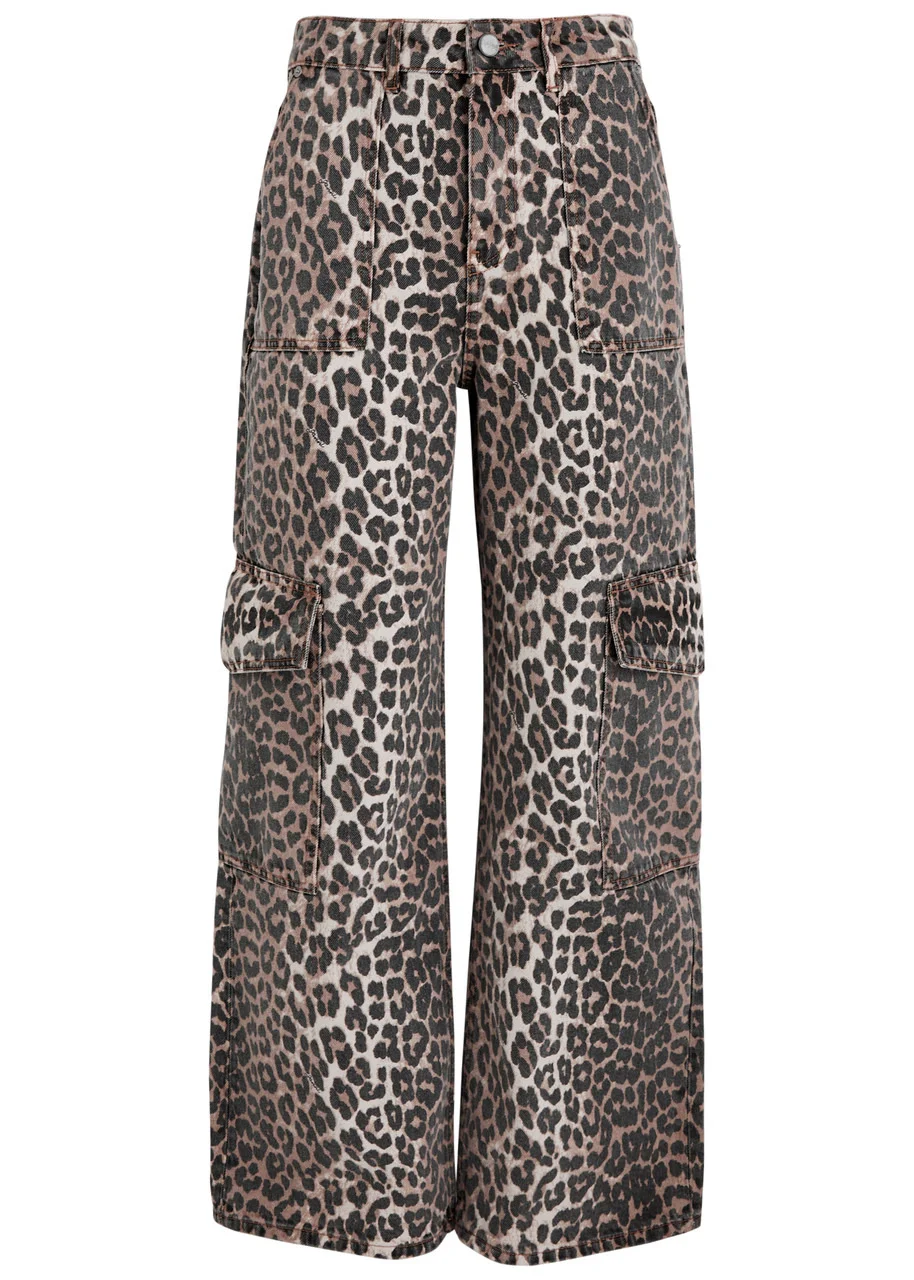 Ganni Leopard-print Straight-leg Cargo Jeans - 1