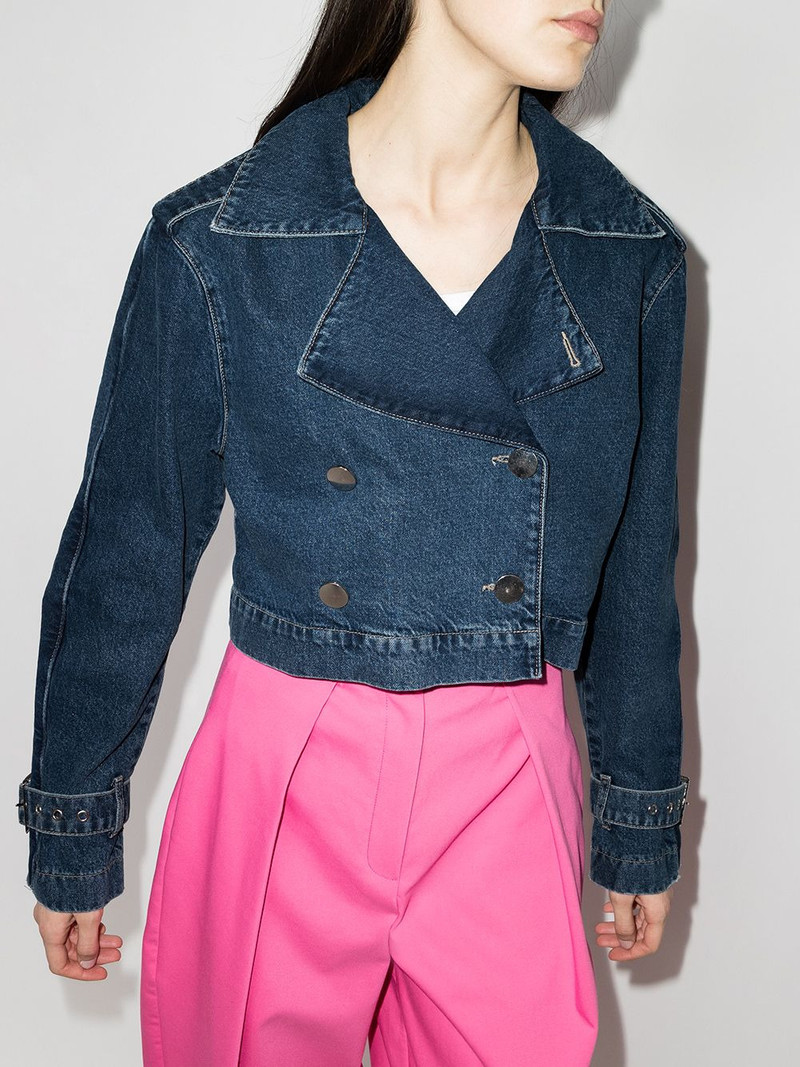 ROTATE ruffle-trim cropped denim jacket outlook