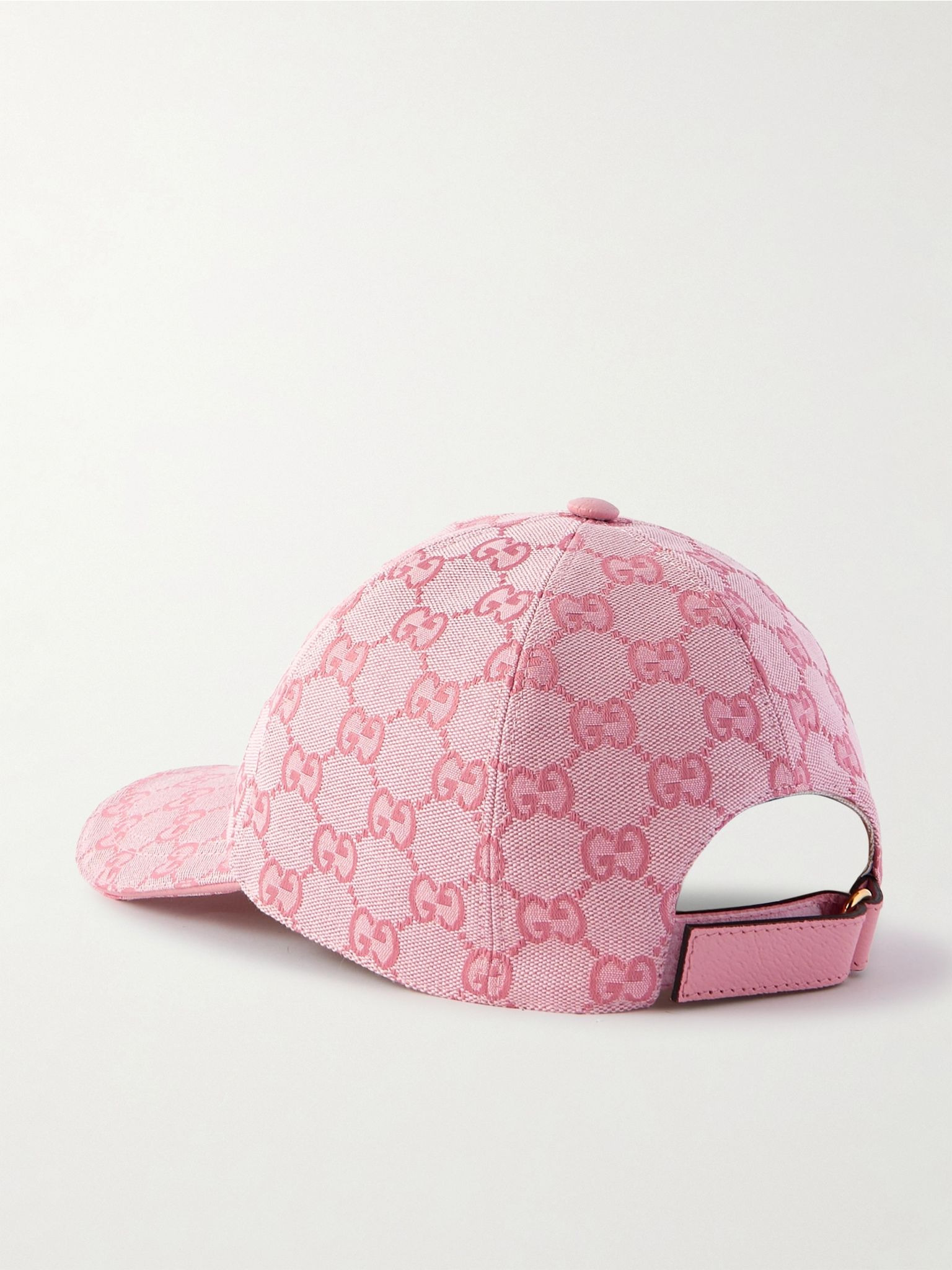 Leather-trimmed cotton-blend canvas-jacquard baseball cap Pink - 3