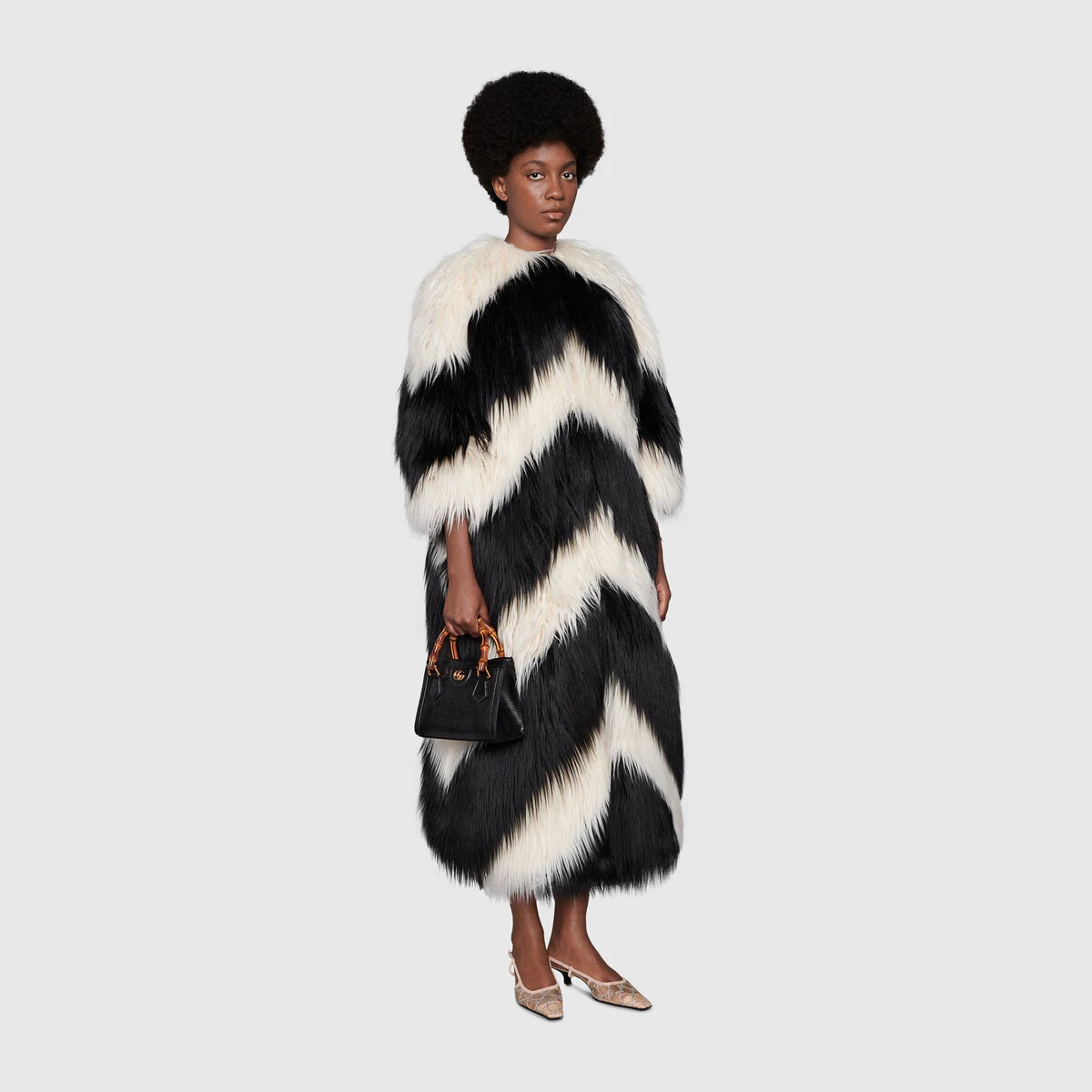 Geometric intarsia faux fur coat - 2