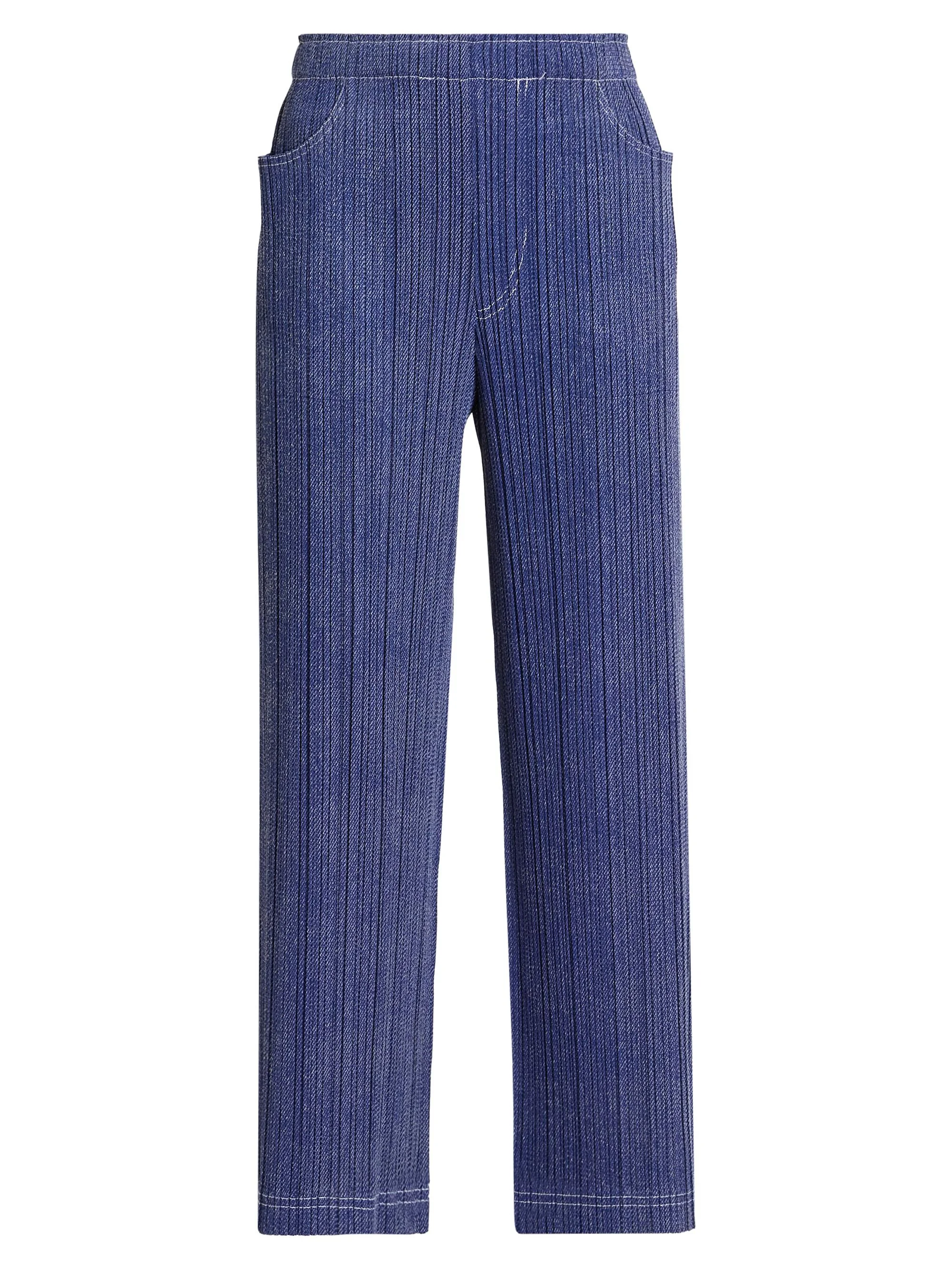 Women's Denim-Look Plissé Pants - Navy - 1
