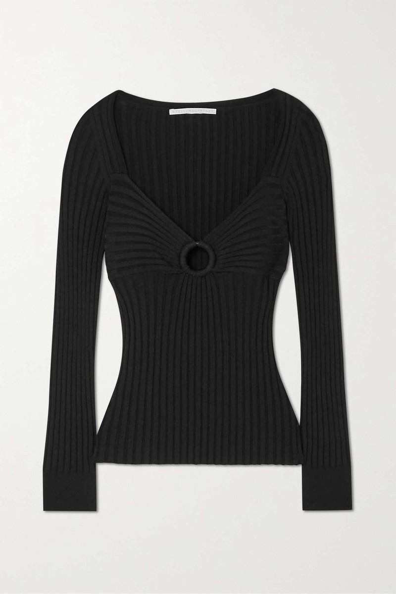 Cutout ribbed-knit sweater - 1