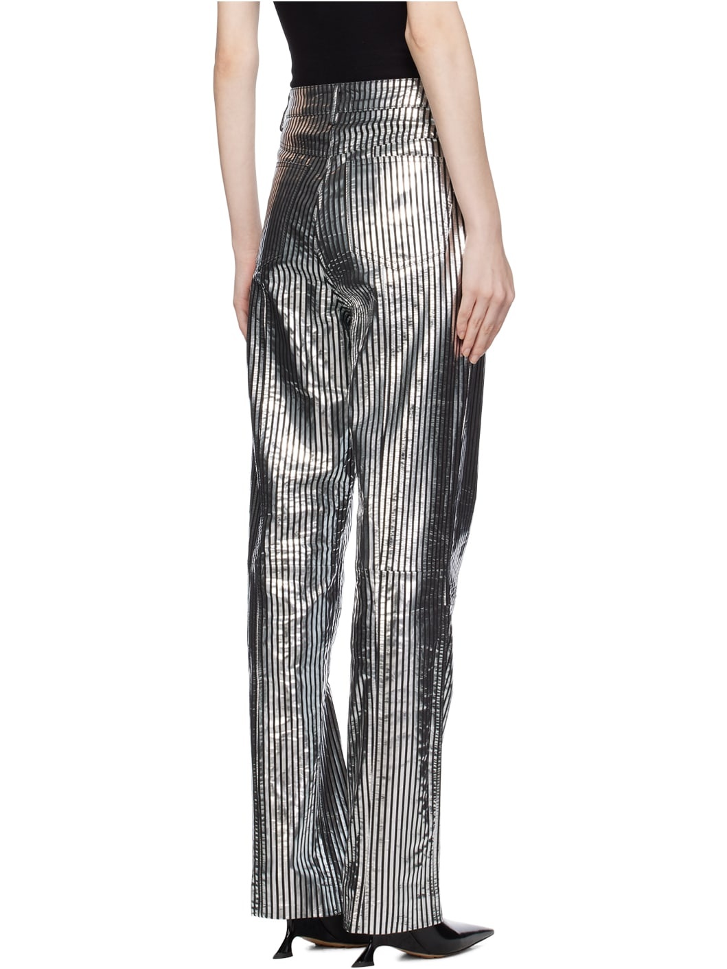 Black & Silver Striped Leather Pants - 3