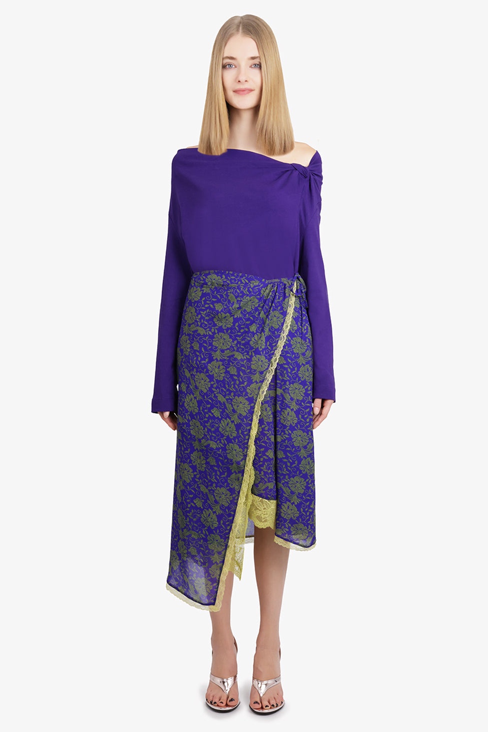 SANNE FLORAL PRINT MIDI SLIT SKIRT | PURPLE/GREEN - 2