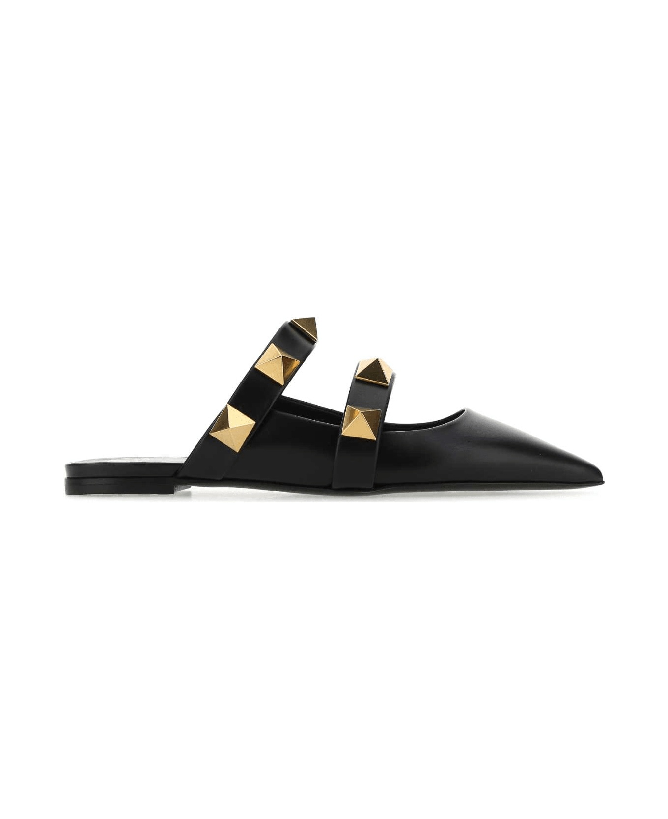 Black Leather Roman Stud Slippers - 1