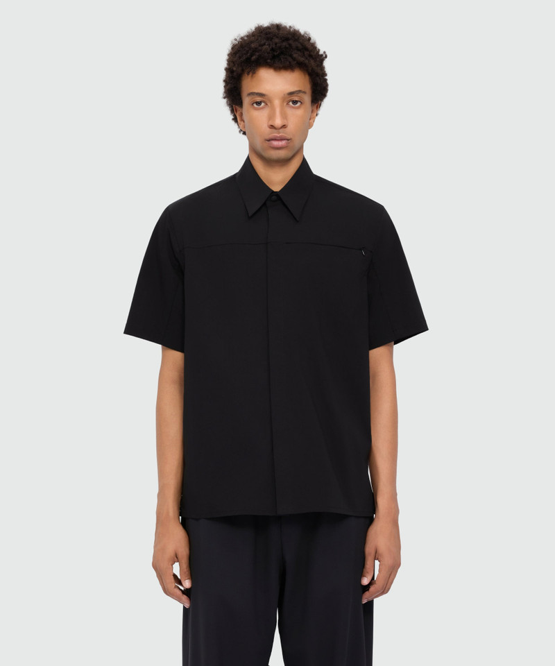 MSGM Black stretch cotton short-sleeve shirt with classic collar outlook
