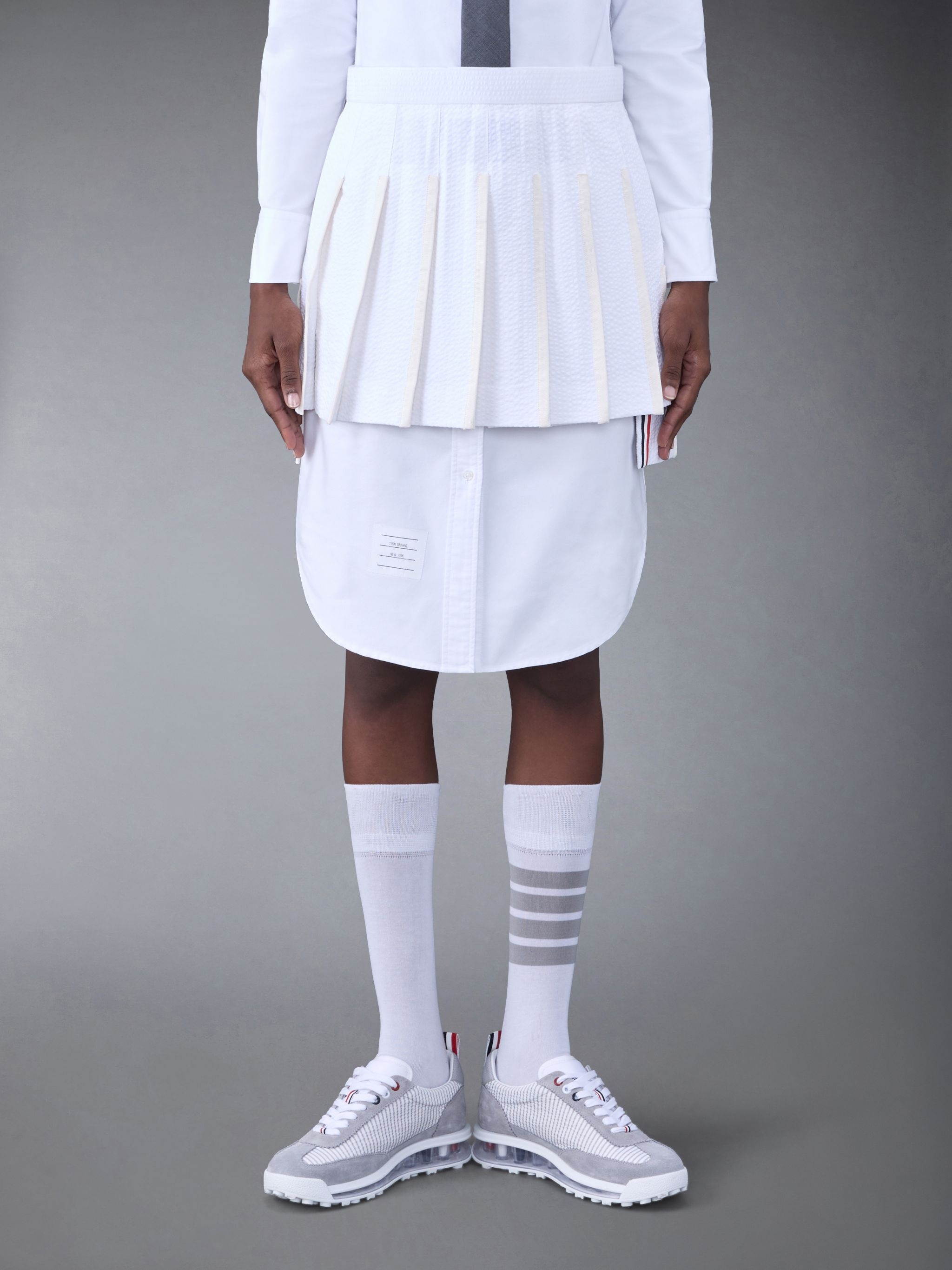 Cotton Seersucker Tipping Pleated Mini Skirt - 1
