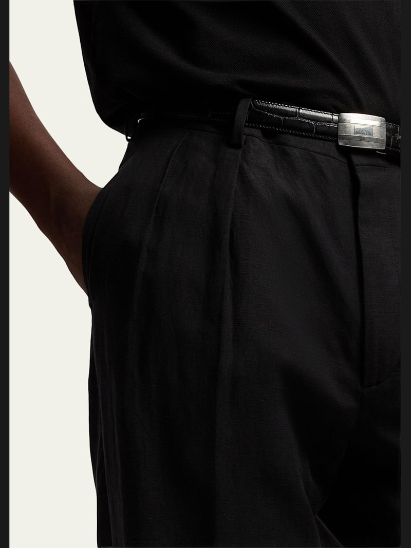 Men's Silk and Linen Straight-Leg Pleated Trousers 5