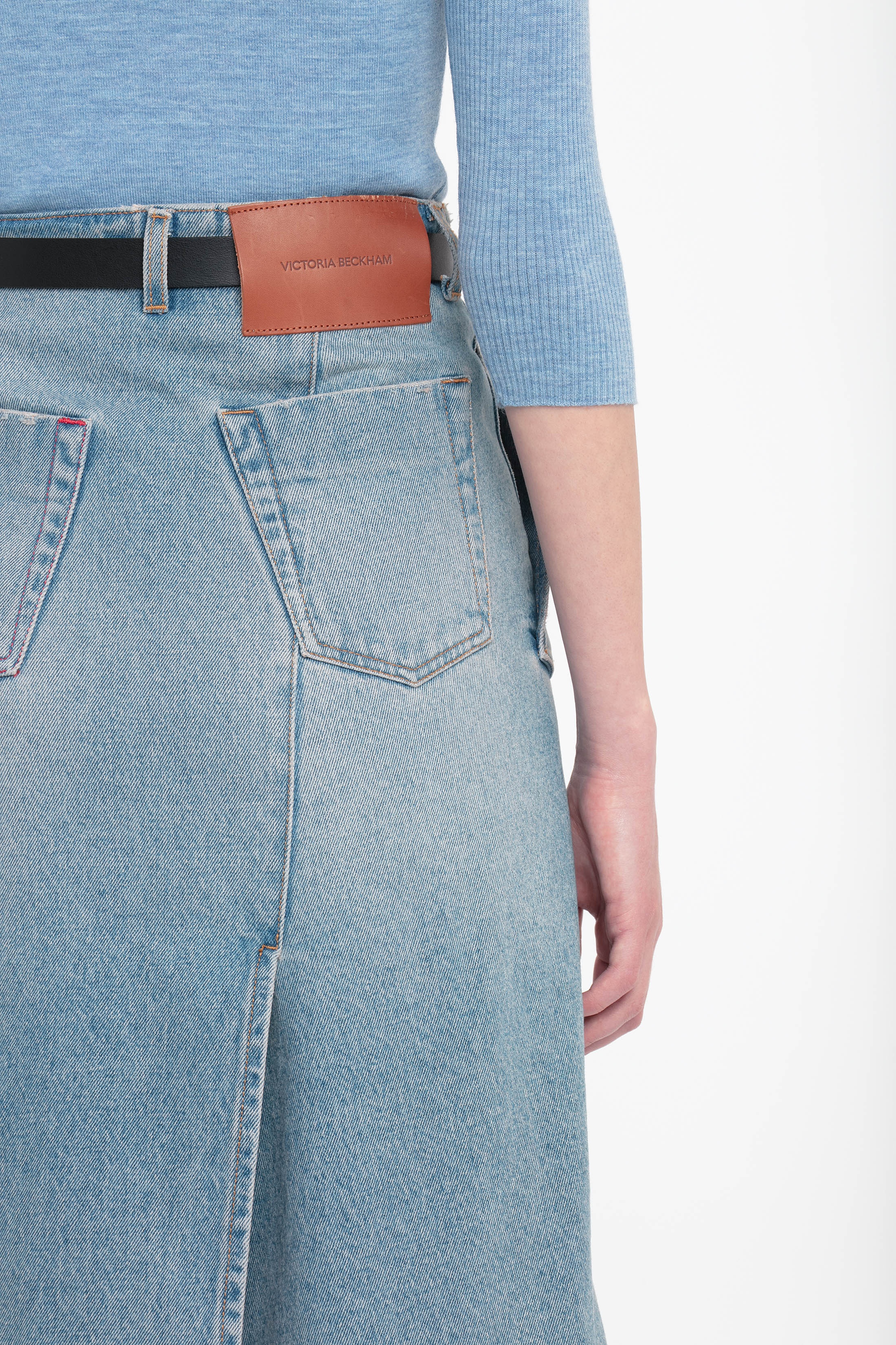 Denim Wrap Detail Skirt In Pale Blue Wash - 6