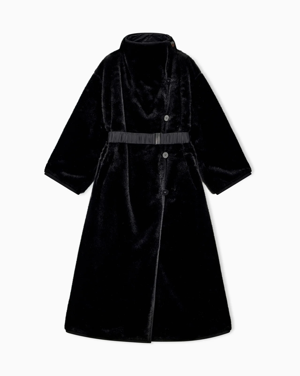 FAUX FUR DOWN COAT WITH HIGH COLLAR AND WAIST BELT - 1