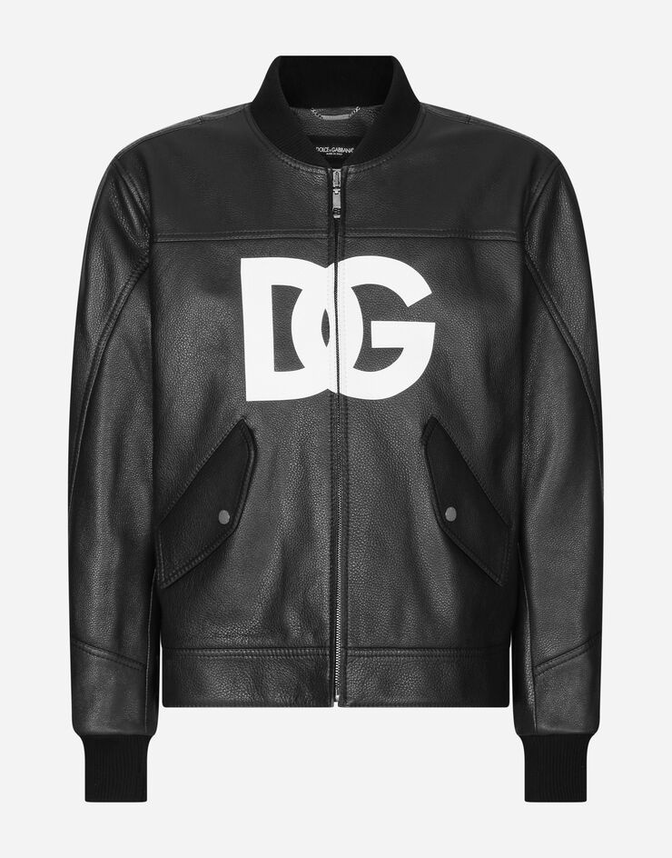 Leather jacket with DG logo print - 3