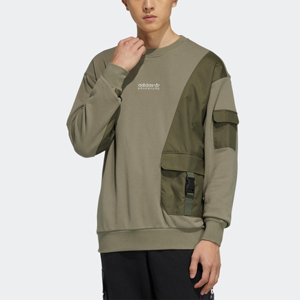 Men's adidas originals Adv Crewneck Multiple Pockets Pullover Sports Round Neck Olive HC0367 - 2