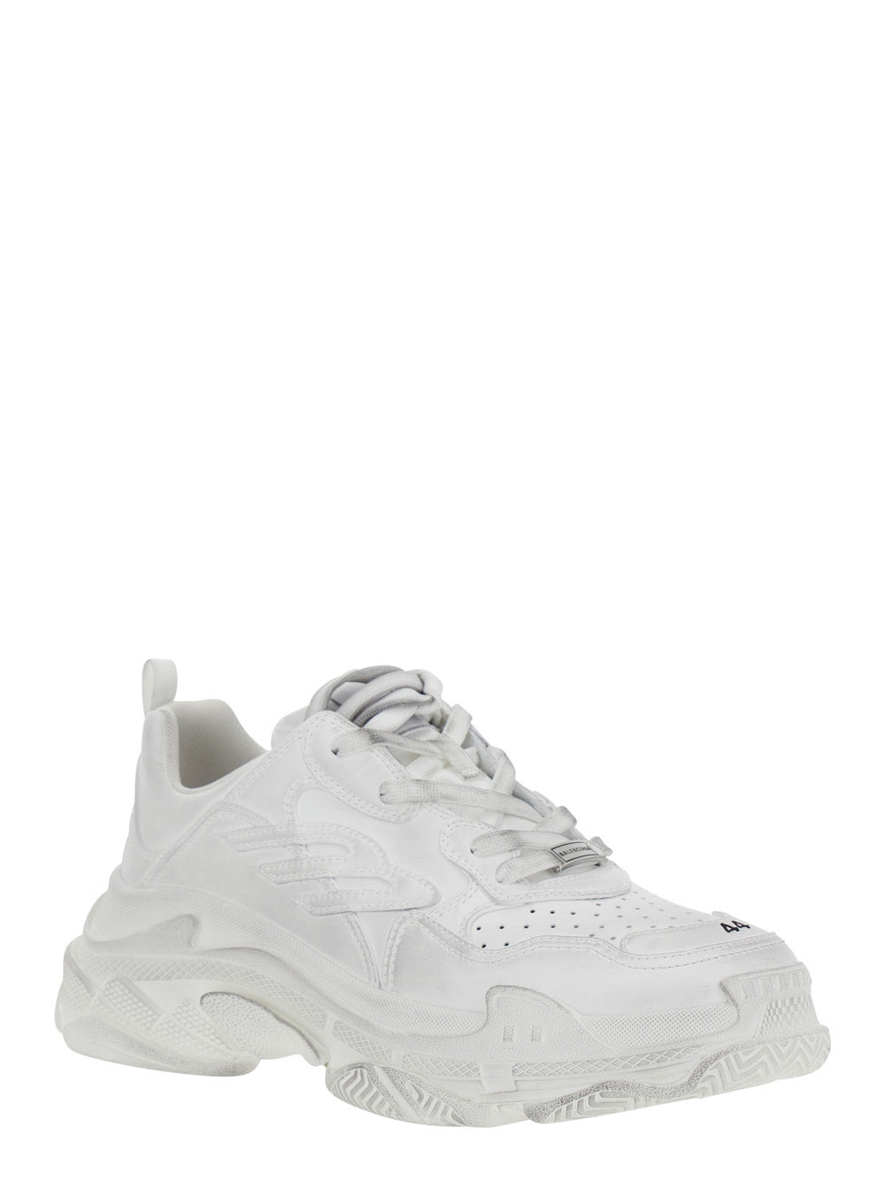 Balenciaga Men 'Triple S Sporty' White Sneaker With 3B Logo Embroidered On The Side And Worn Effect  - 2