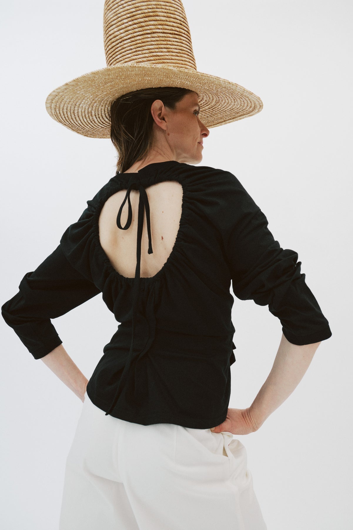 LONGSLEEVE KNOTTED JERSEY TOP BLACK - 8
