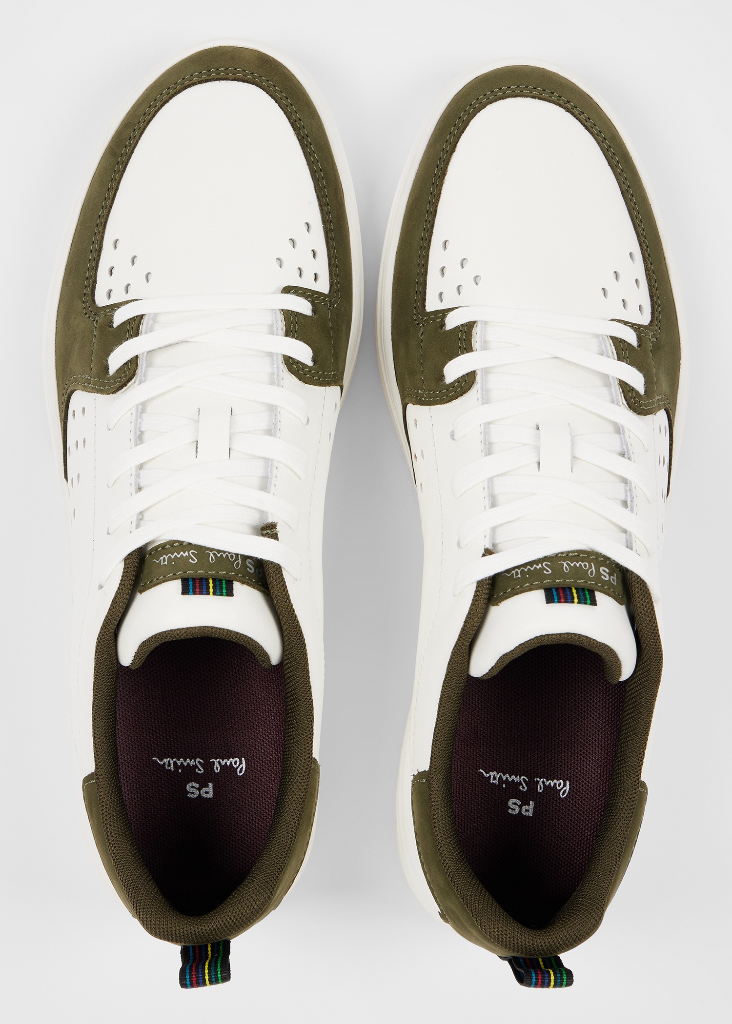 White and Khaki Panel 'Cosmo' Trainers - 5
