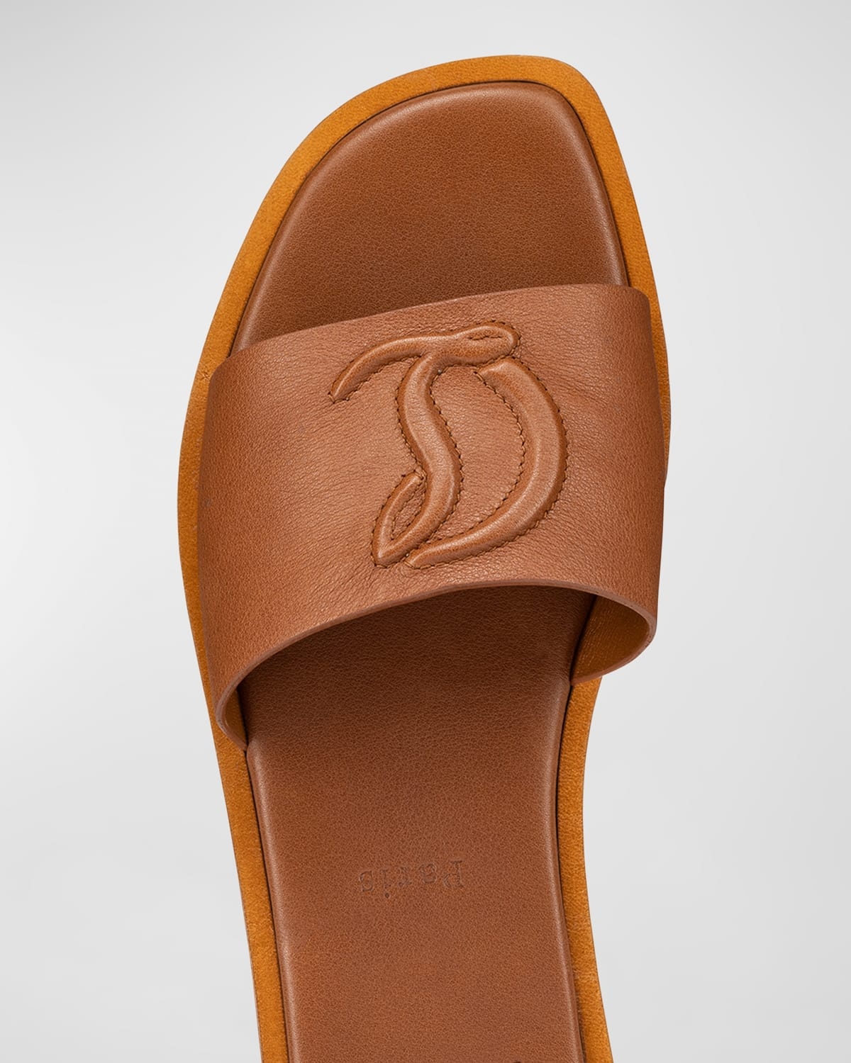 Christian Louboutin Leather Logo Red Sole Slide Sandals