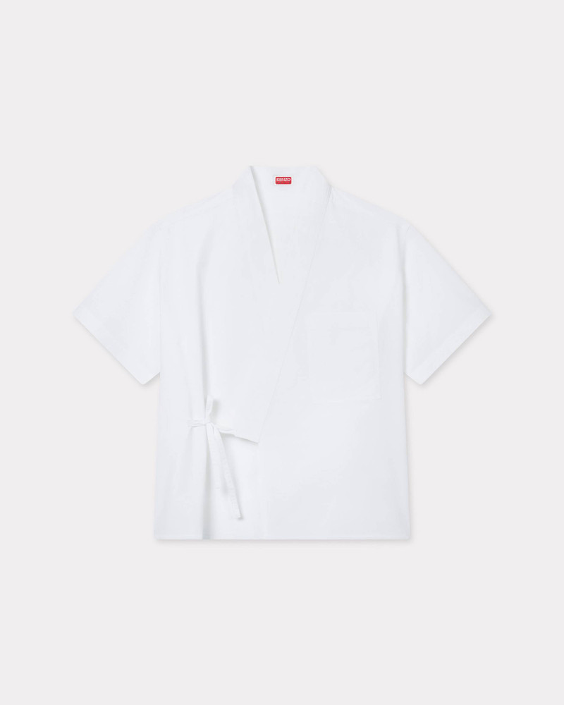 'KENZO Elephant Logo' kimono short sleeve shirt in cotton poplin 1