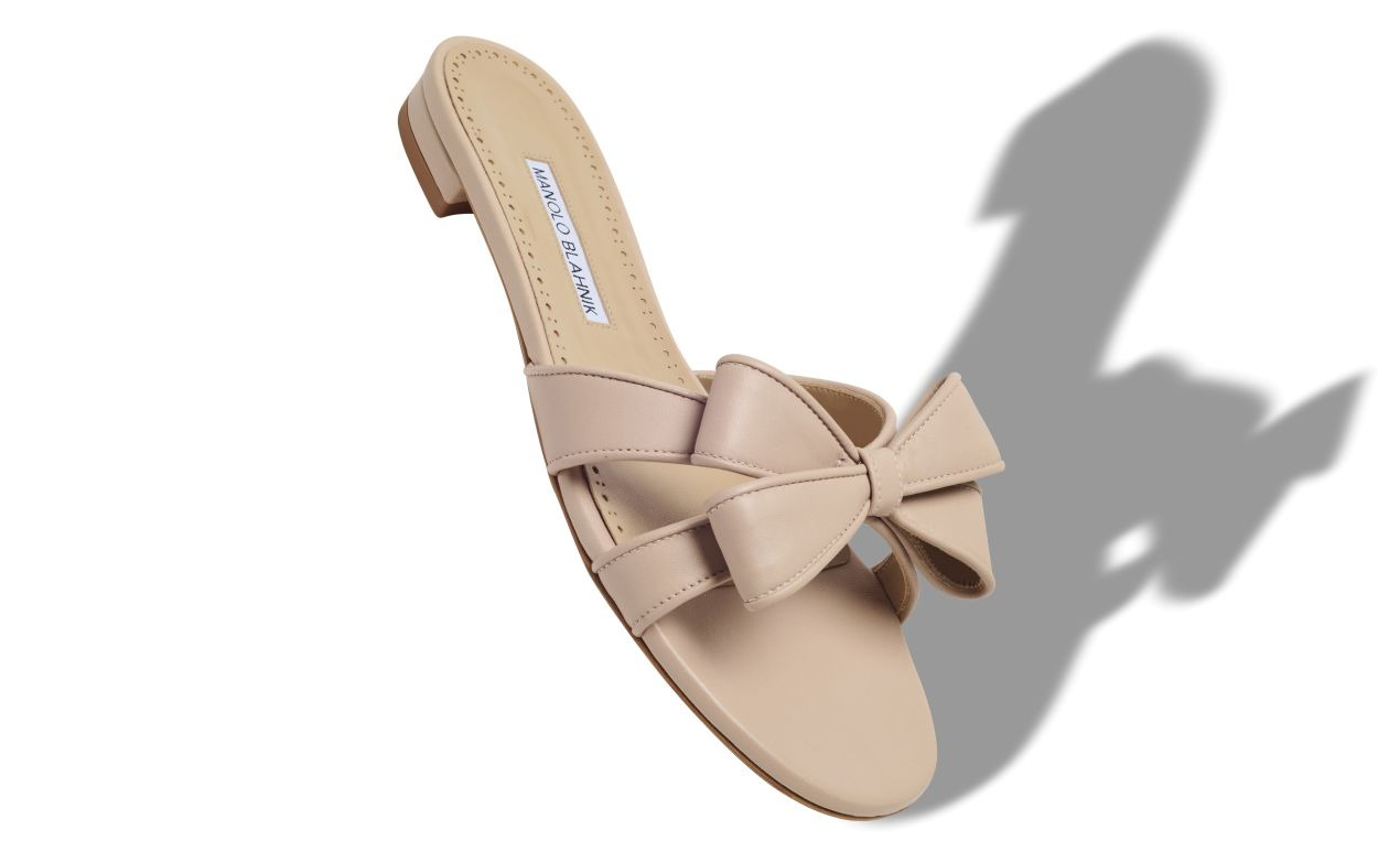 Light Beige Nappa Leather Bow Detail Flat Sandals - 2