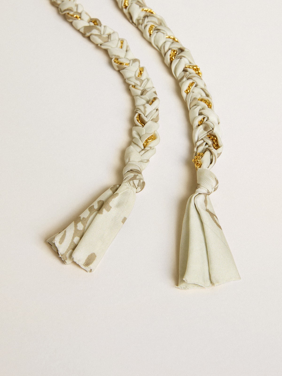 Butter-colored braided fabric charm with brass chain - 2