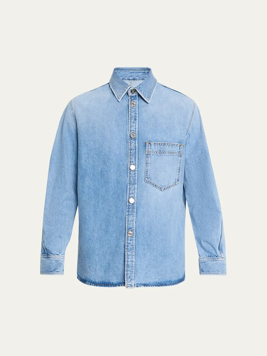 Men's Stone-Washed Denim Shirt - 1