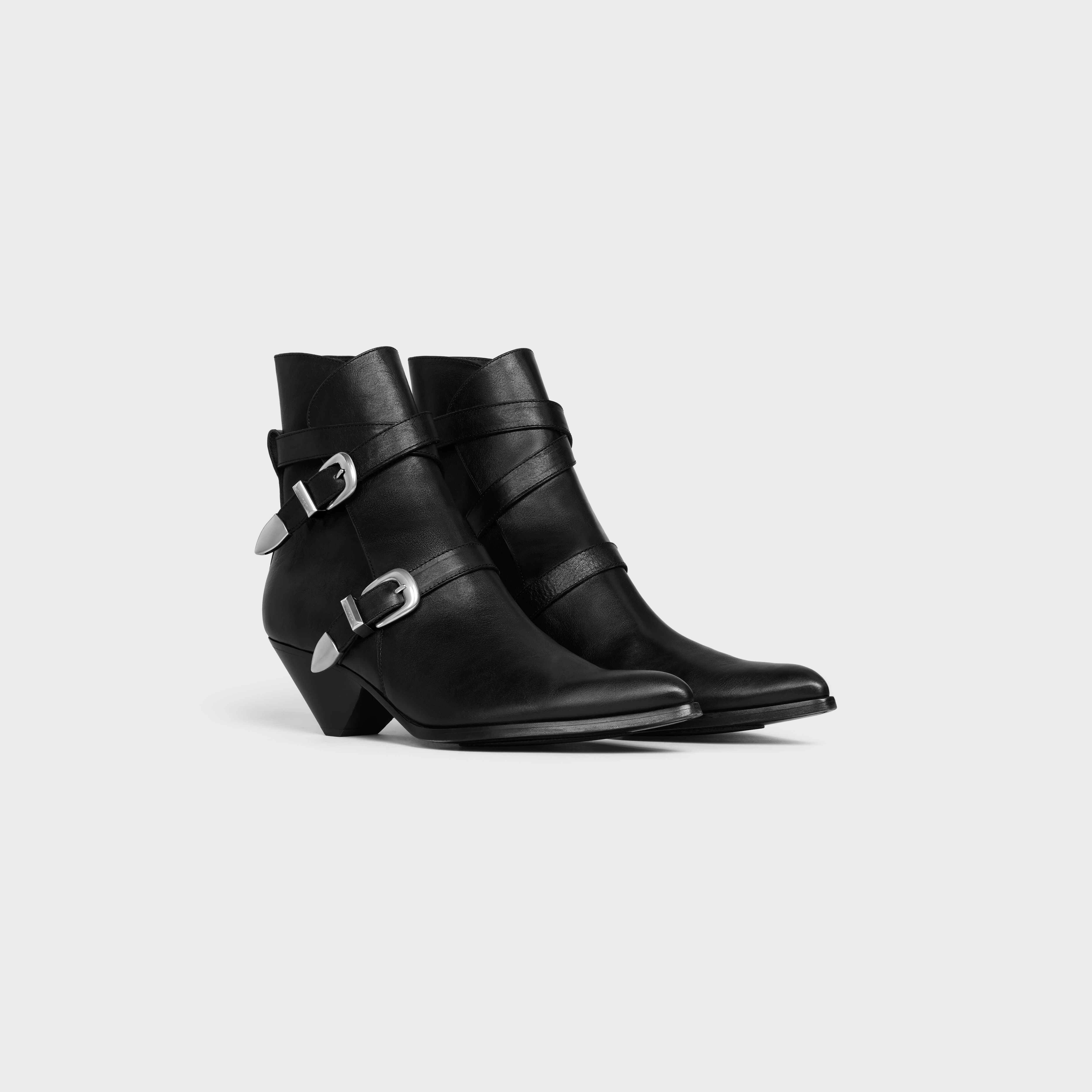 DOUBLE BUCKLE ZIPPED CONIQUE BOOT in SHINY CALFSKIN - 2
