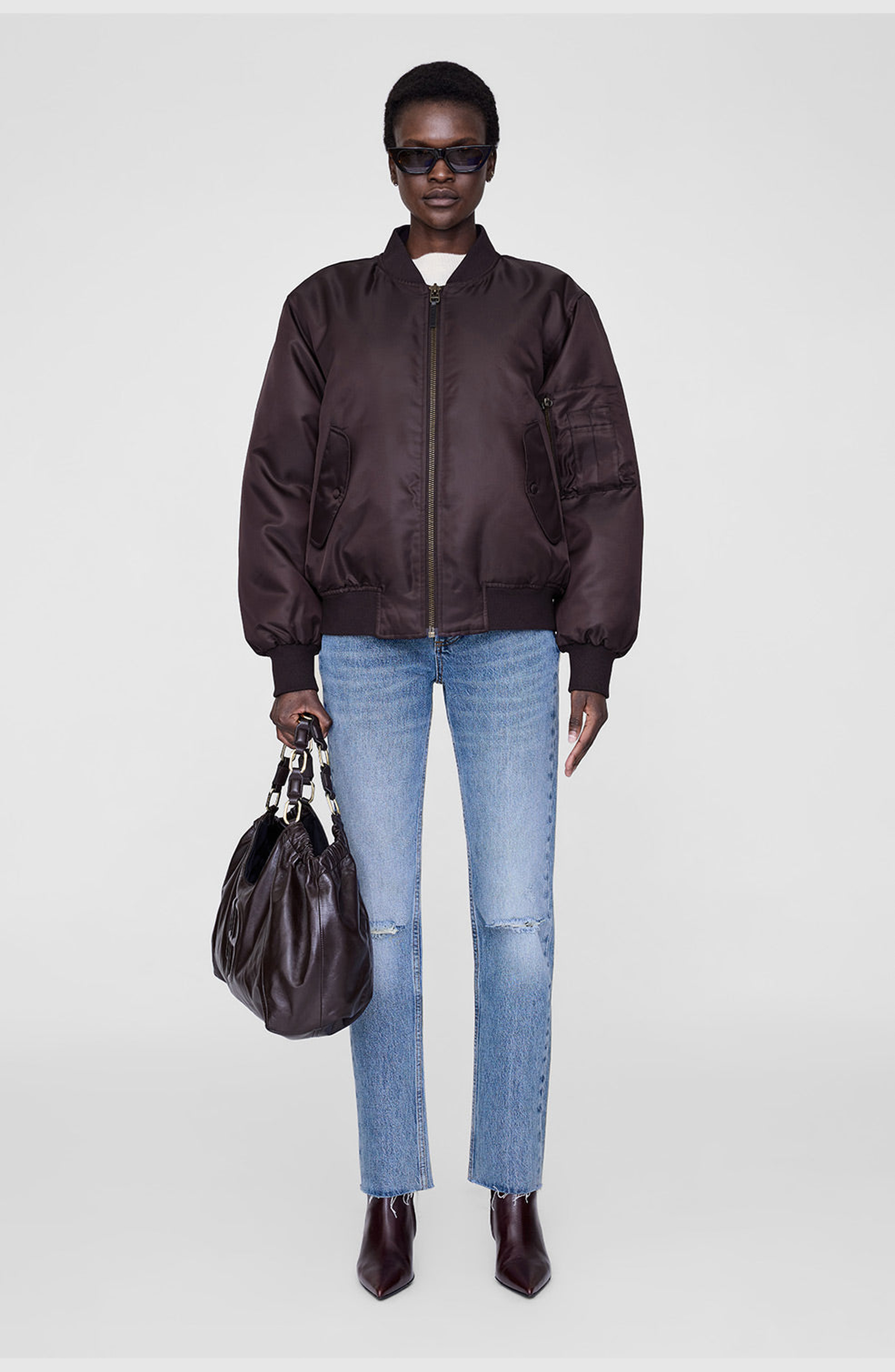 ANINE BING Leon Bomber in Deep Brown at Nordstrom - 1