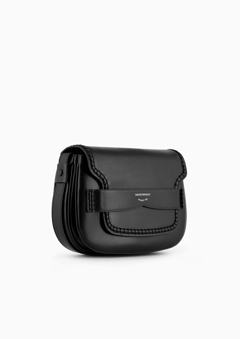 EMPORIO ARMANI Medium shoulder bag in leather with flap and logo gusset outlook