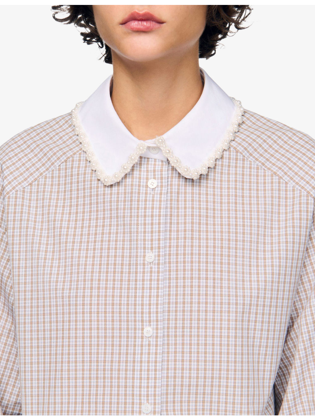 Contrast-Collar Long-Sleeve Checked Flannel Shirt - 5