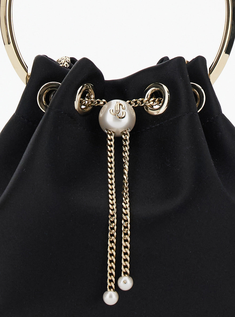 Jimmy Choo Women 'Bon Bon' Black Handbag With Metal Bracelet Handle And Chain-Link Shoulder Strap In - 5