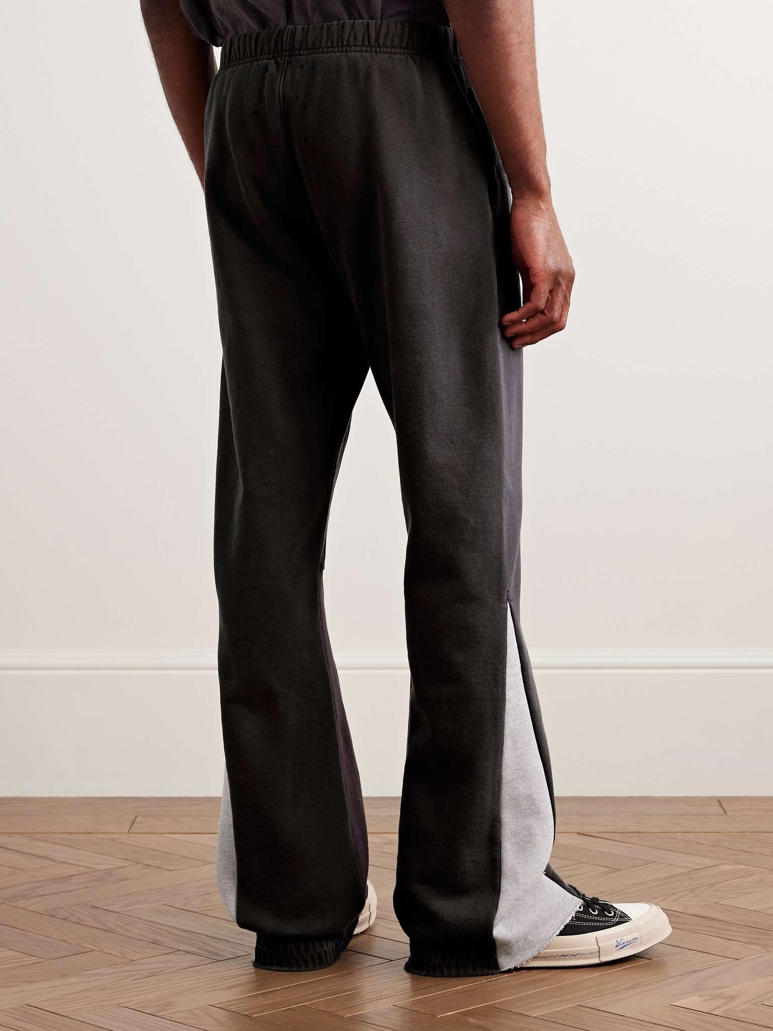 Flared Denim-Panelled Logo-Print Cotton-Jersey Sweatpants - 4