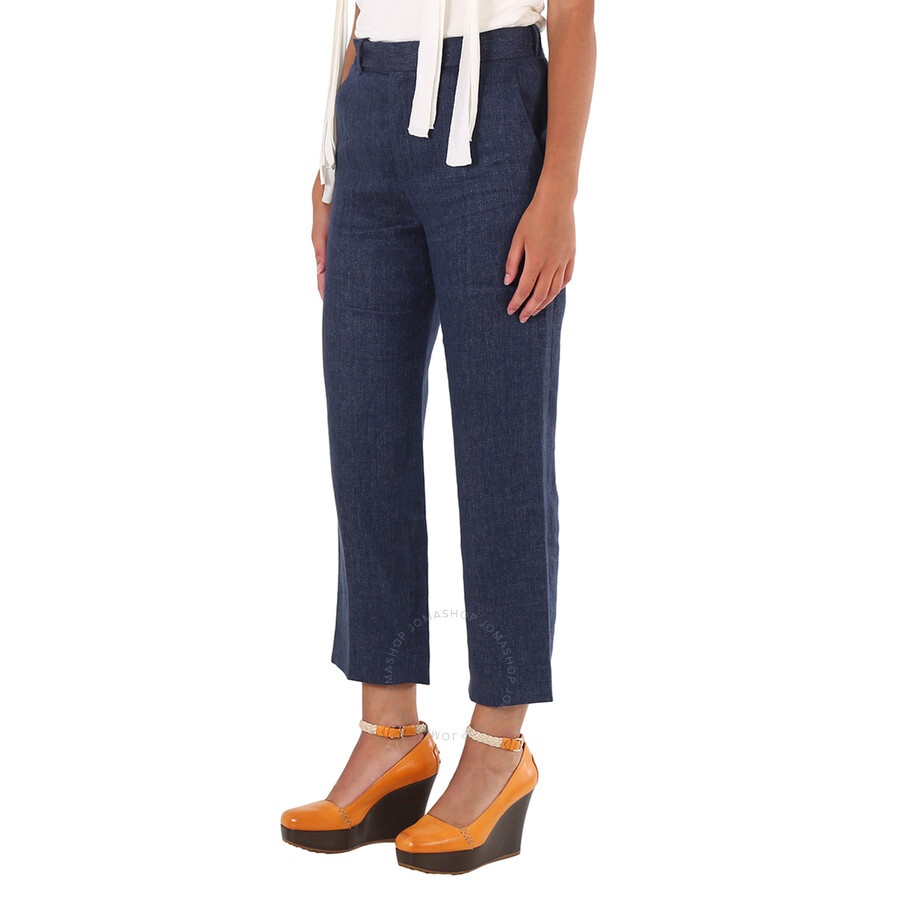 Chloe Ladies Deep Ocean Cropped Tailored Linen Pants - 2