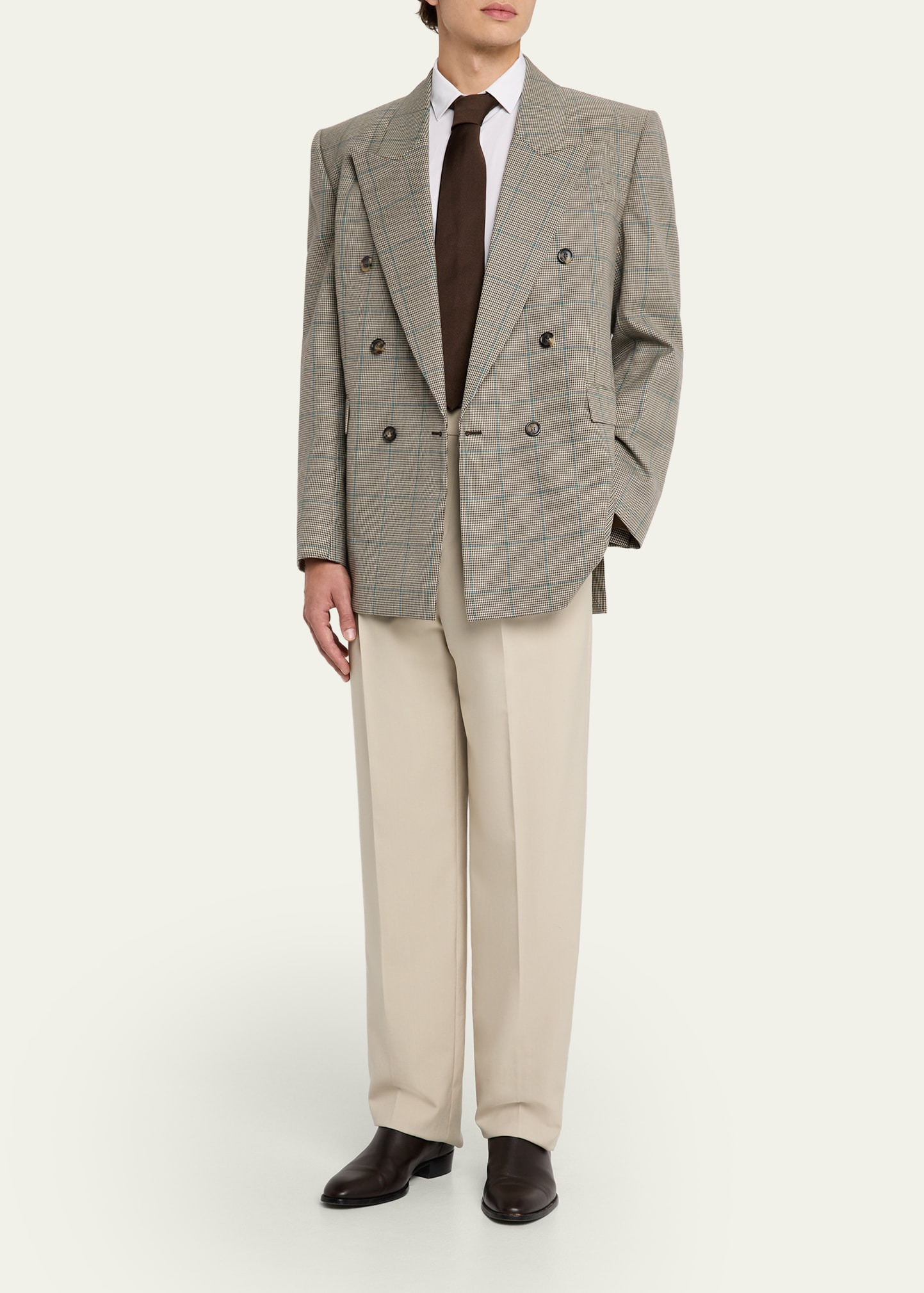 Men's Double-Breasted Check Wool Blazer - 2