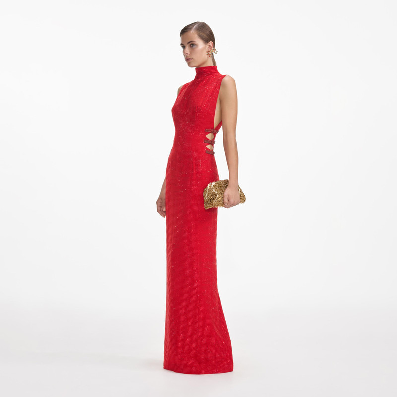 레드 라인스톤 Crepe Maxi 드레스 2
