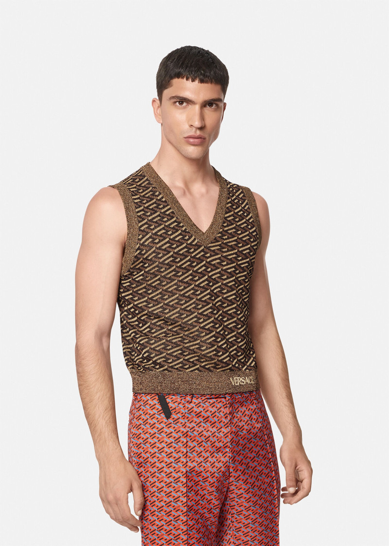 VERSACE La Greca Metallic Jacquard Vest outlook