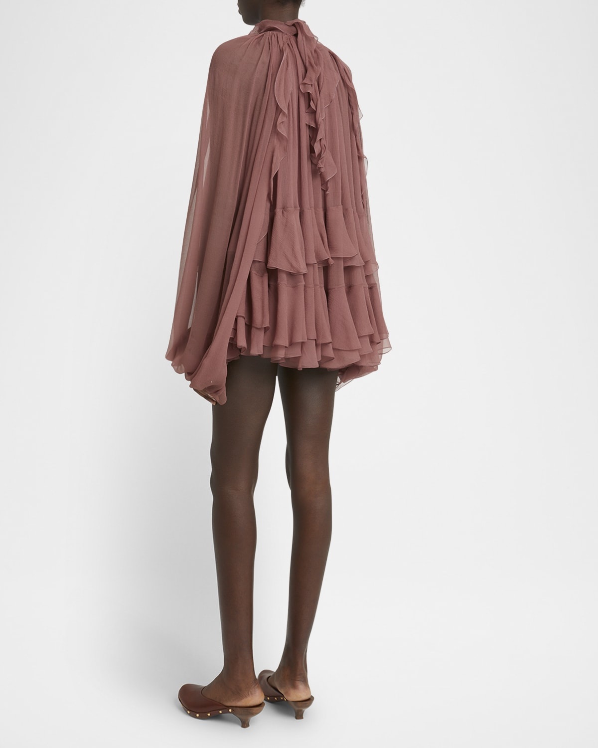 Tiered Ruffle Silk Mousseline Mini Dress - 4