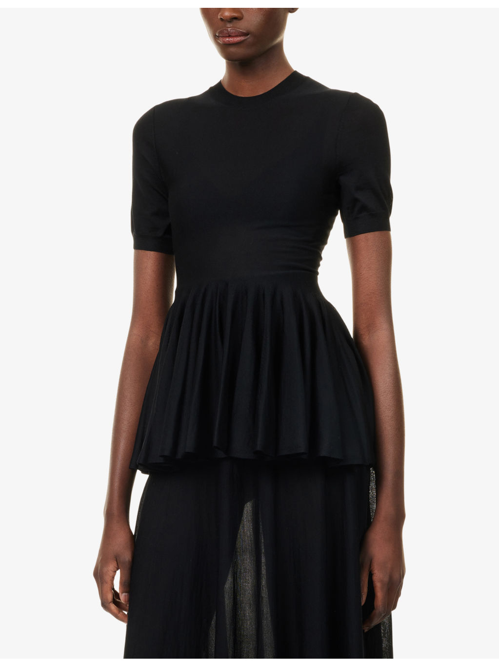 Short-Sleeve Peplum Wool Top - 3