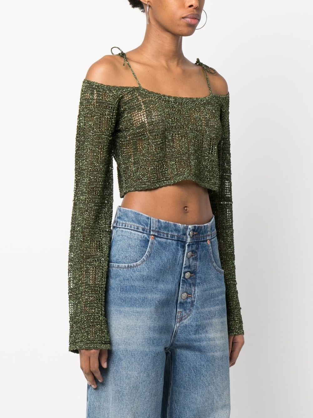 off-shoulder macramé crop top - 3