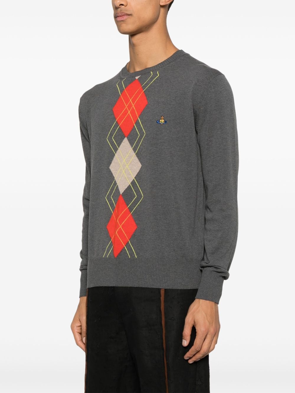 argyle-pattern round-neck sweater - 3