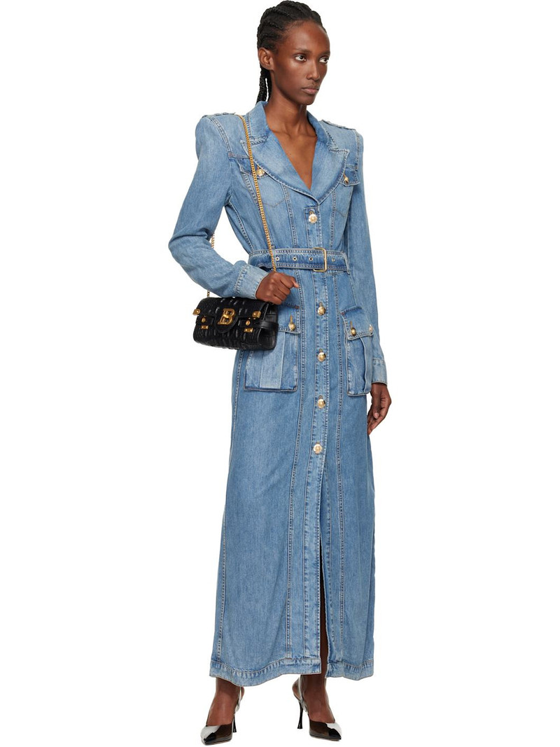 Balmain Blue Belted Long Denim Coat outlook
