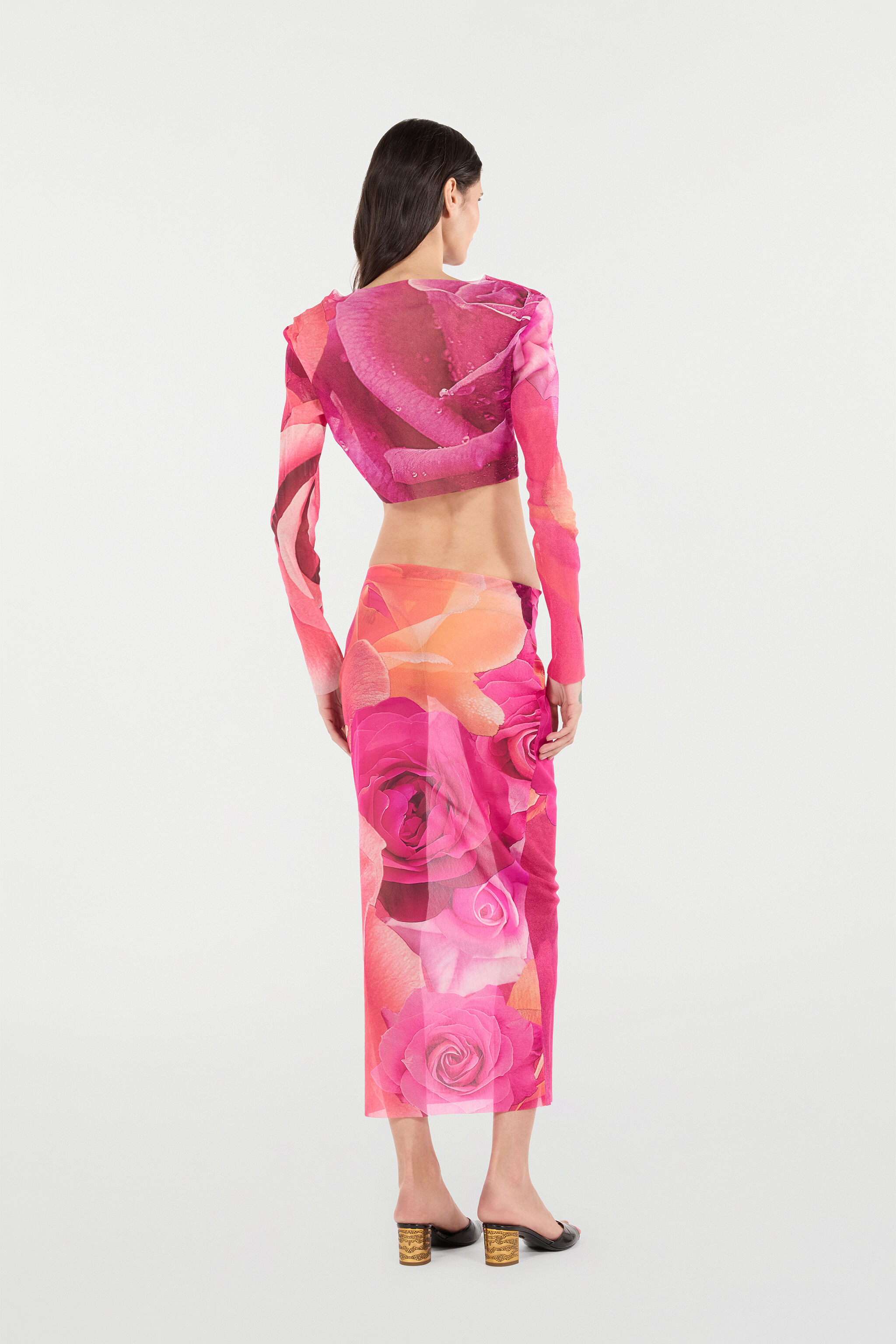 Rose Print Top And Skirt Set - 4