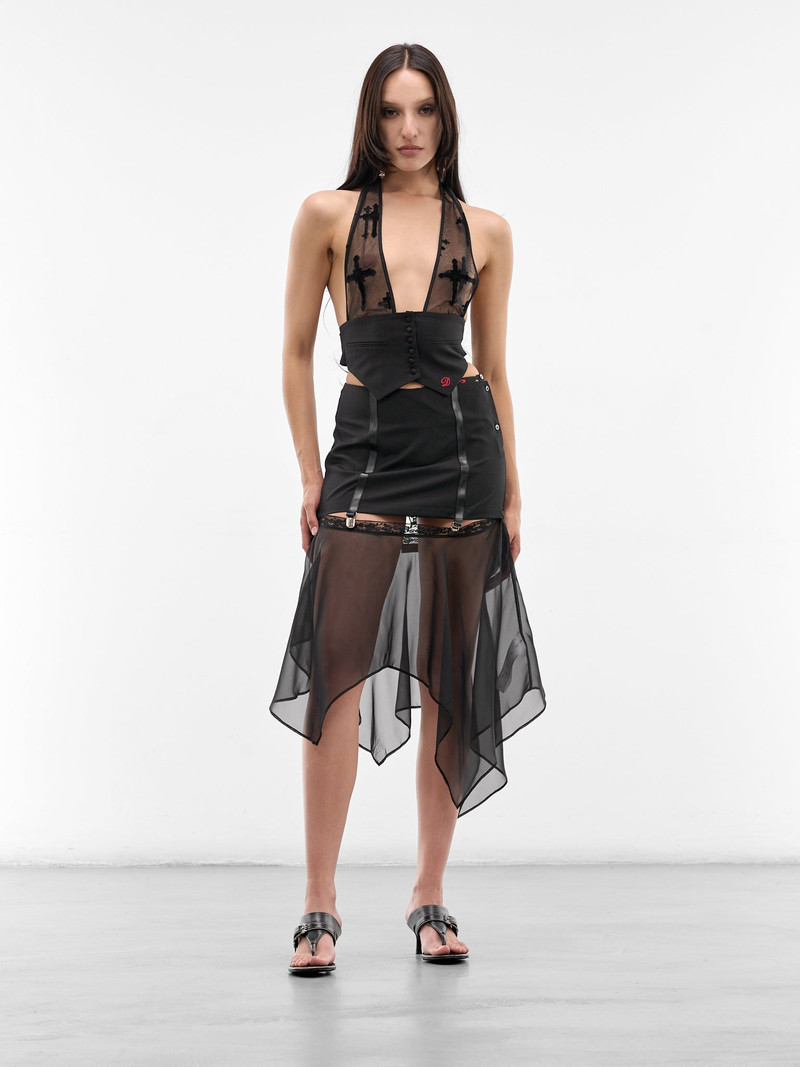 DIDU Black Wool & Sheer Suspender Skirt outlook