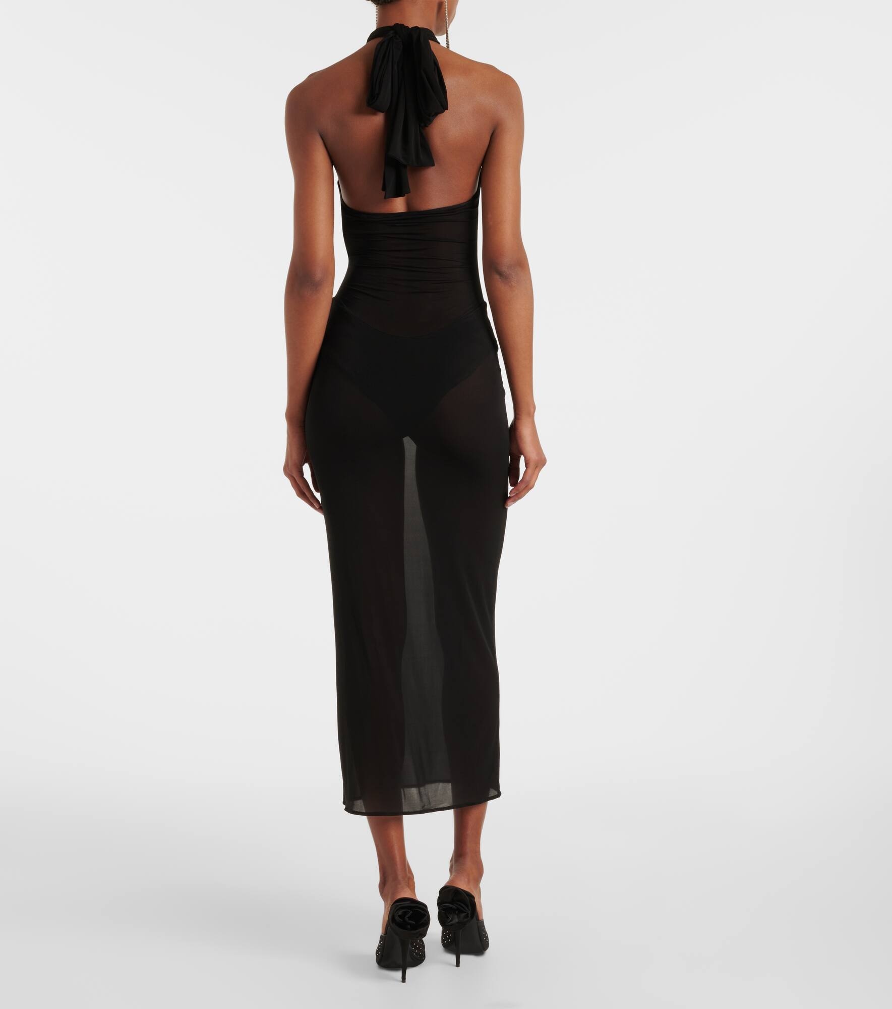 Floral-appliqué sheer cocktail dress - 3