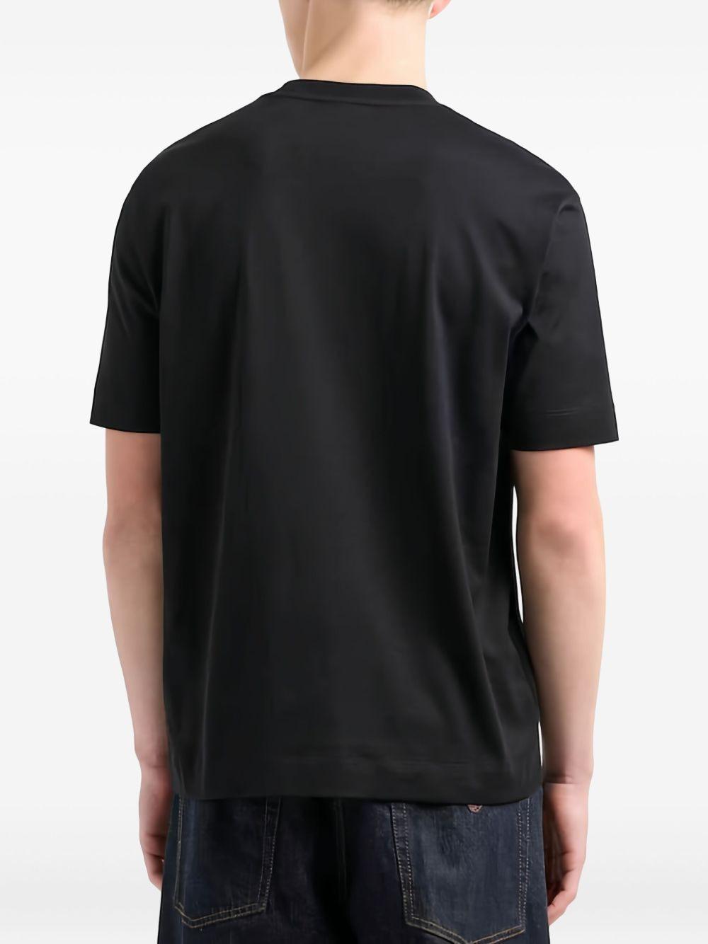 eagle-emblem velvet-panel T-shirt - 4