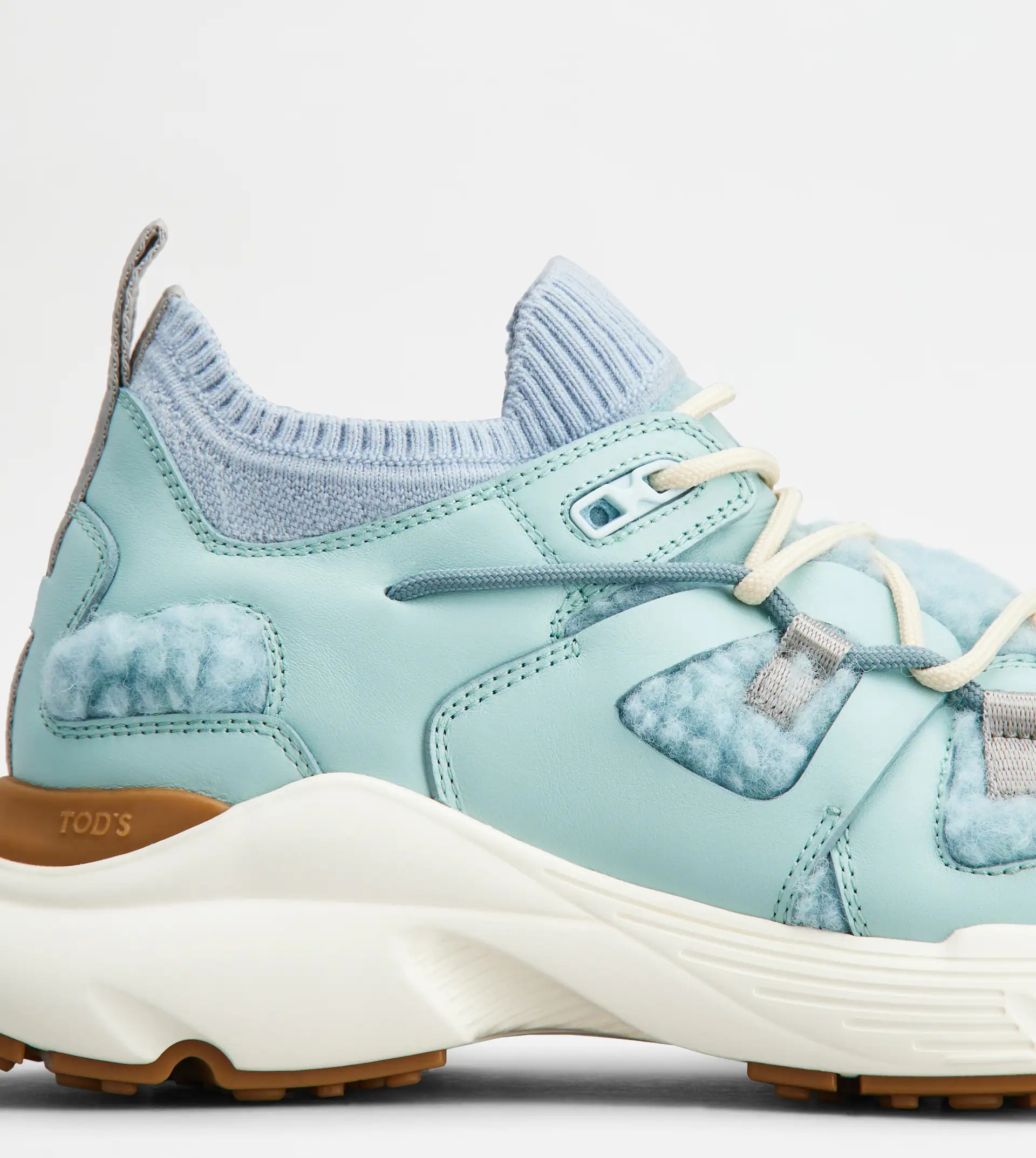 SNEAKERS IN LEATHER AND WOOL - LIGHT BLUE - 5