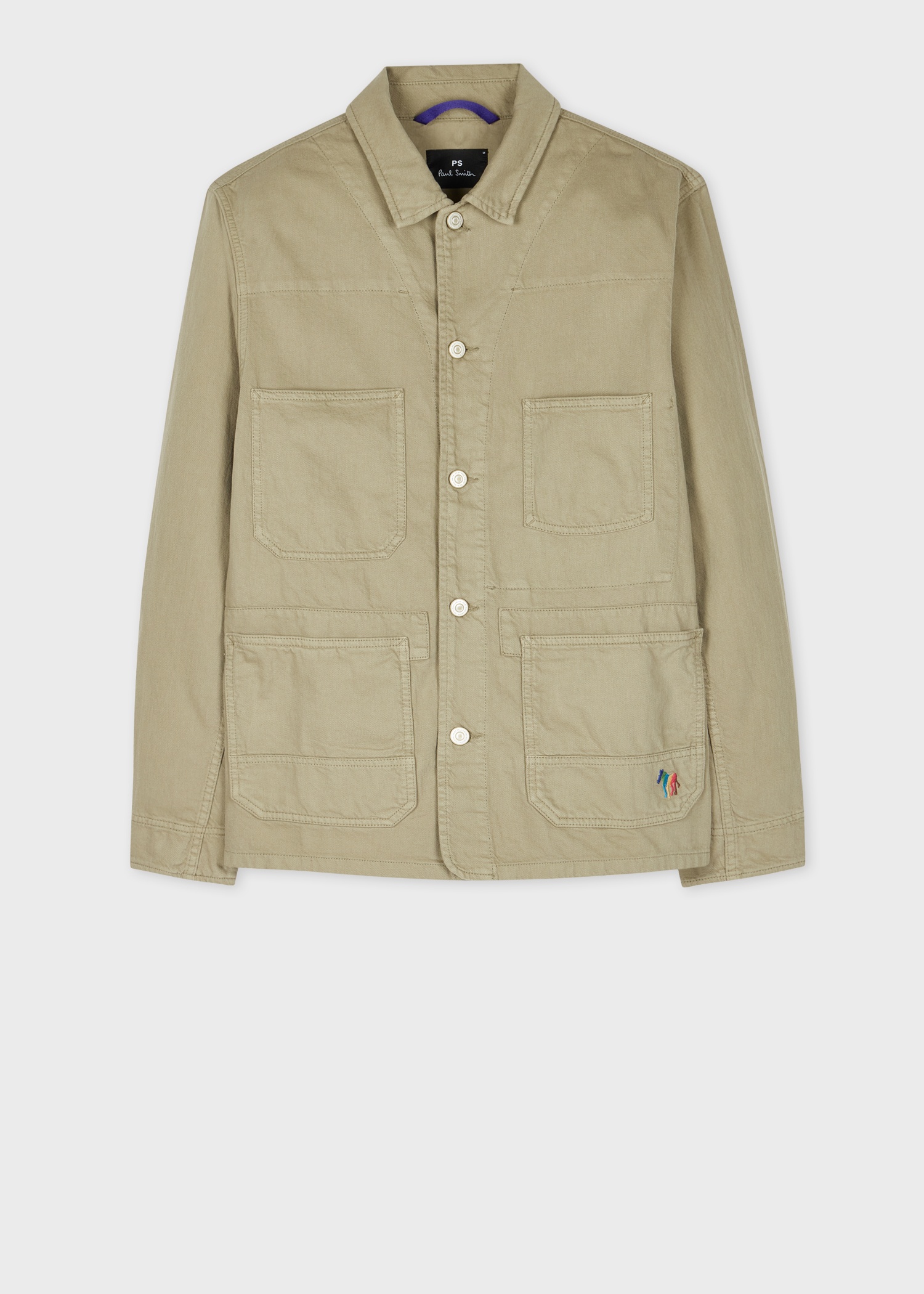 Sage Green Cotton-Linen 'Broad Stripe Zebra' Work Jacket - 1