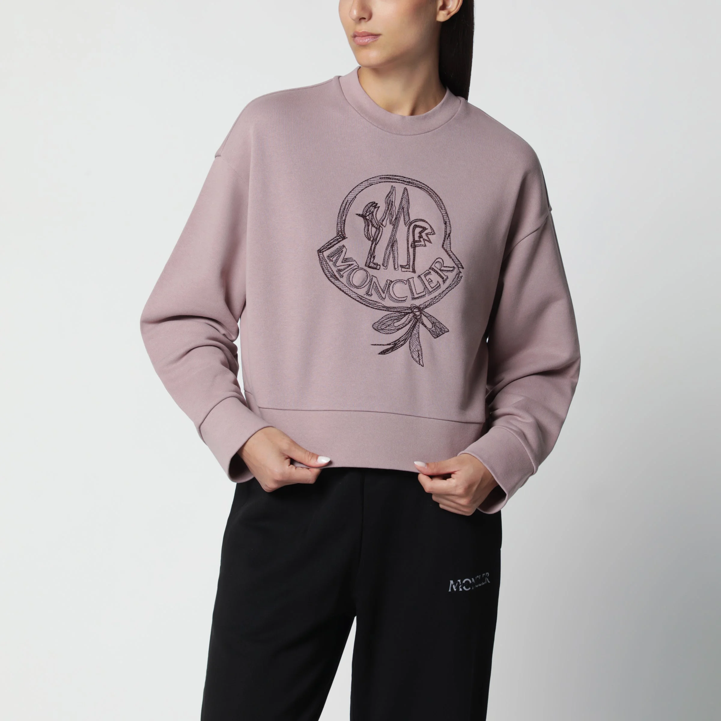 Pink cotton sweatshirt with embroidered logo - 1