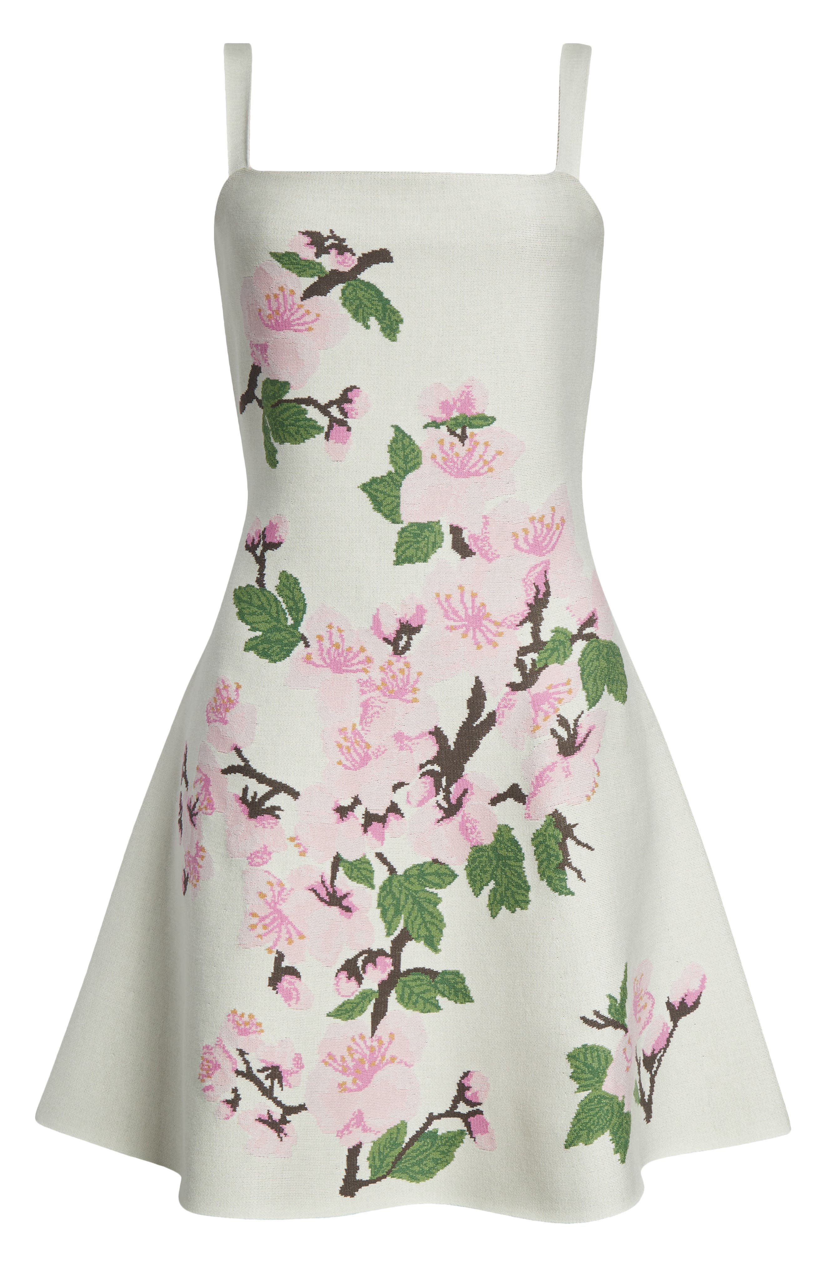 Oscar de la Renta Cherry Blossom Jacquard Knit Fit & Flare Dress in Pink/Ecru at Nordstrom - 5