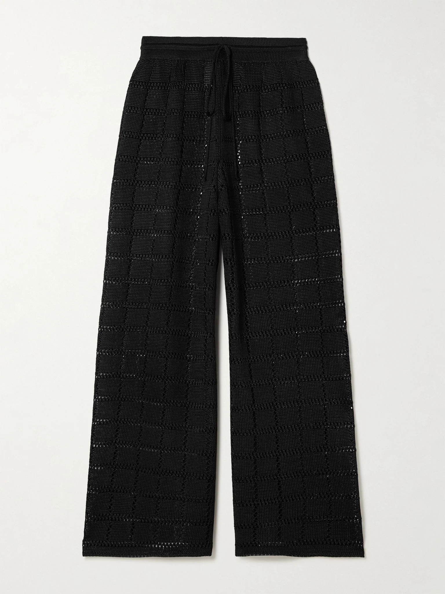 Pointelle-knit wide-leg pants Black - 1
